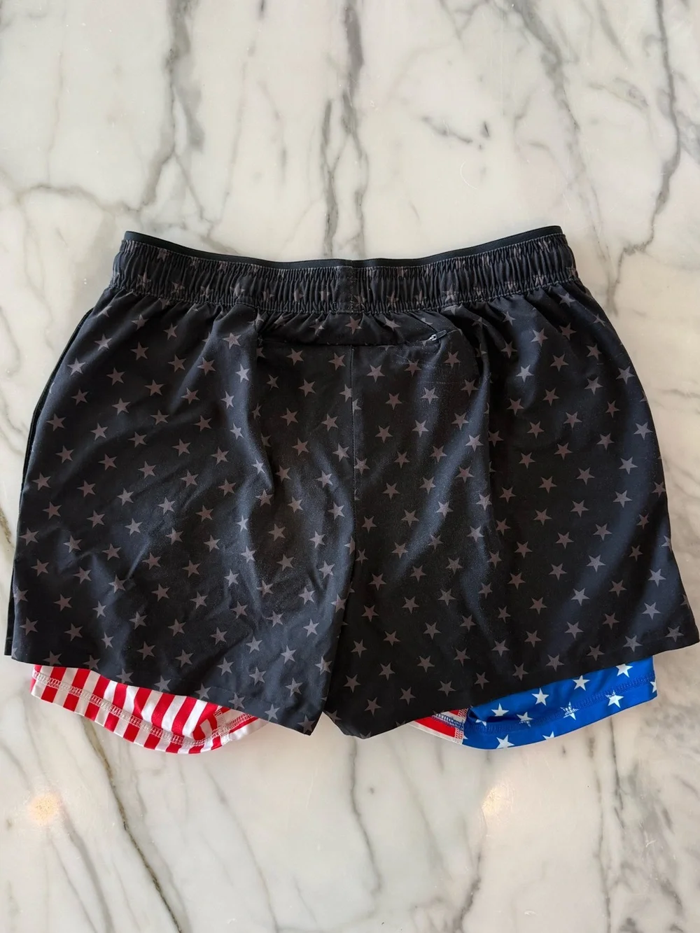 chubbies Black Star-Print Swim Trunks with Red, White & Blue Trim